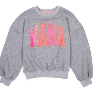 Simply Southern MAMA Sequins Long Sleeve Crew Sweatshirt Gray Pink Sparkle XL